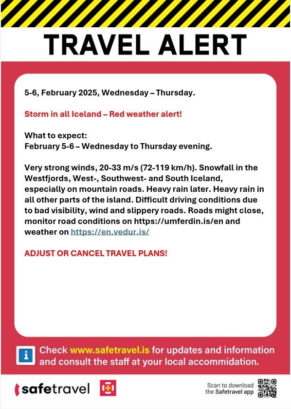 Rauð veðurviðvörun 5. og 6. febrúar