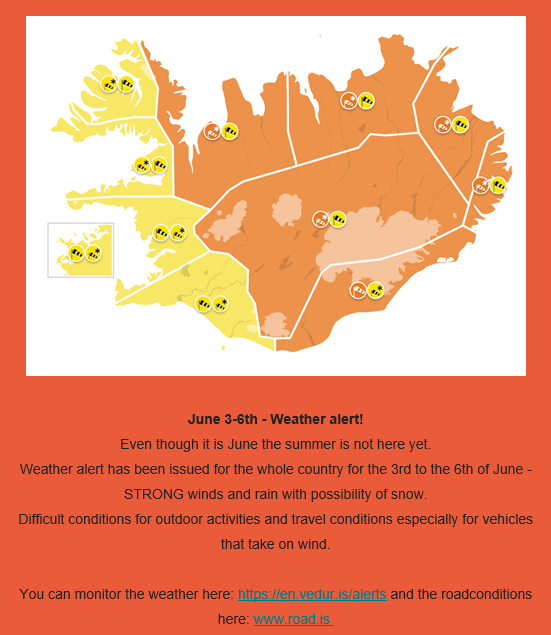 Severe weather warning 3rd to the 6th of June