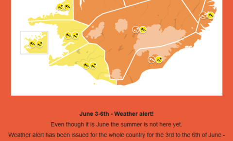 Severe weather warning 3rd to the 6th of June
